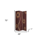 72" Brown Canvas Folding Three Panel Screen Room Divider