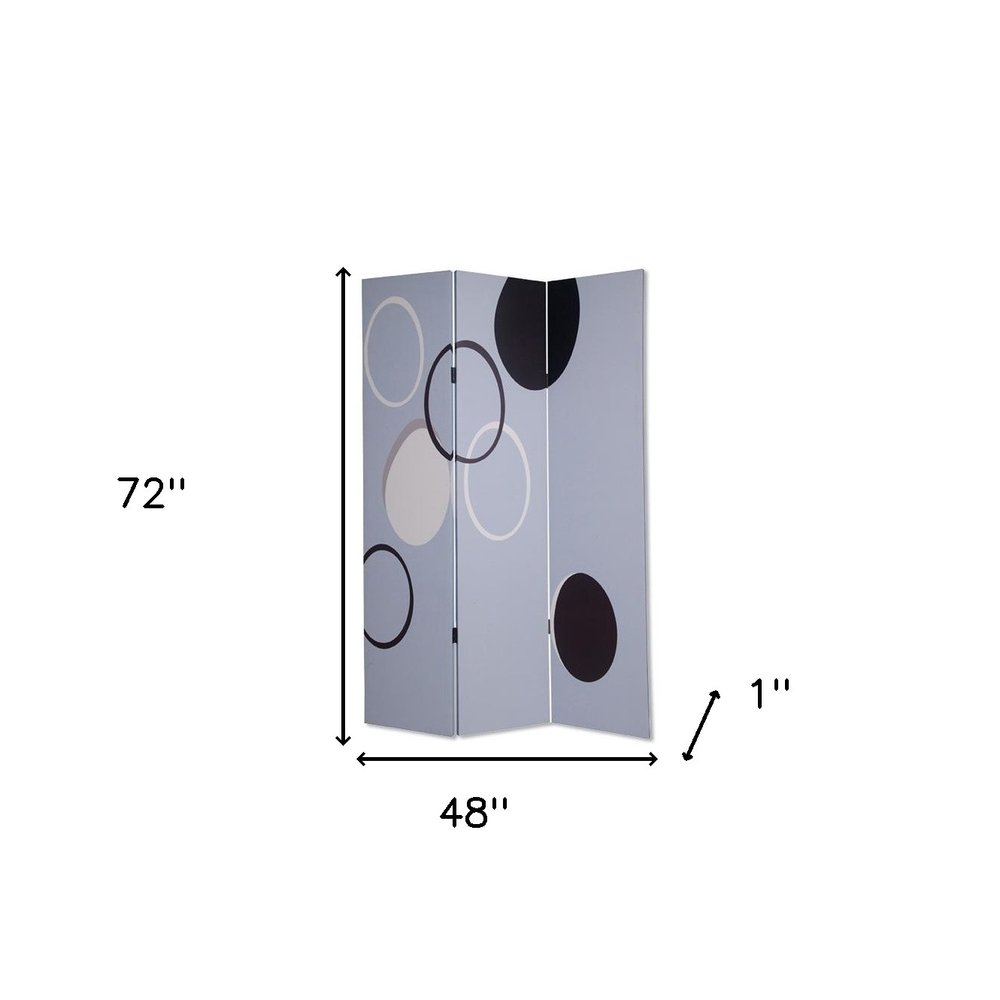 72" Black And White Canvas Folding Three Panel Screen Room Divider