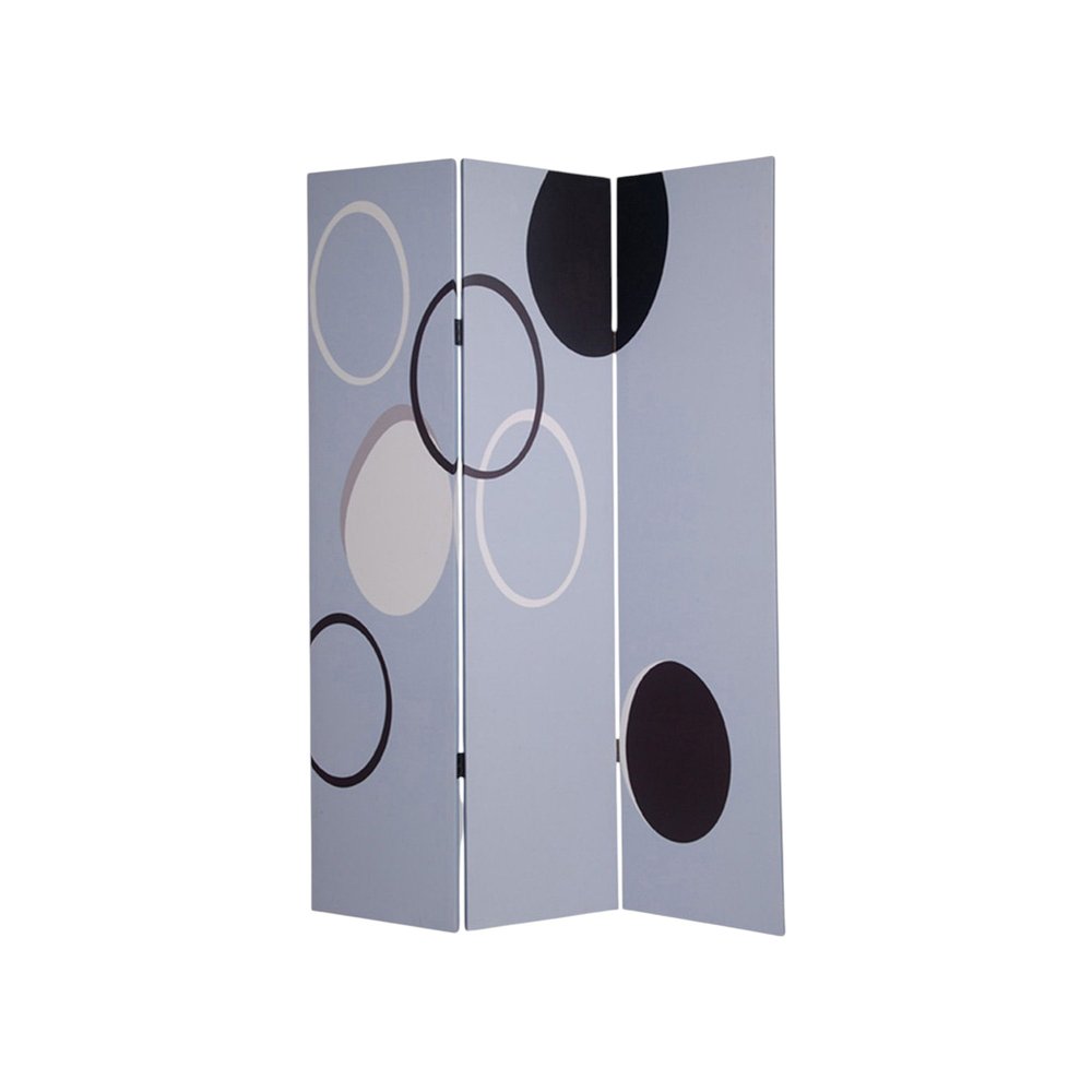 72" Black And White Canvas Folding Three Panel Screen Room Divider