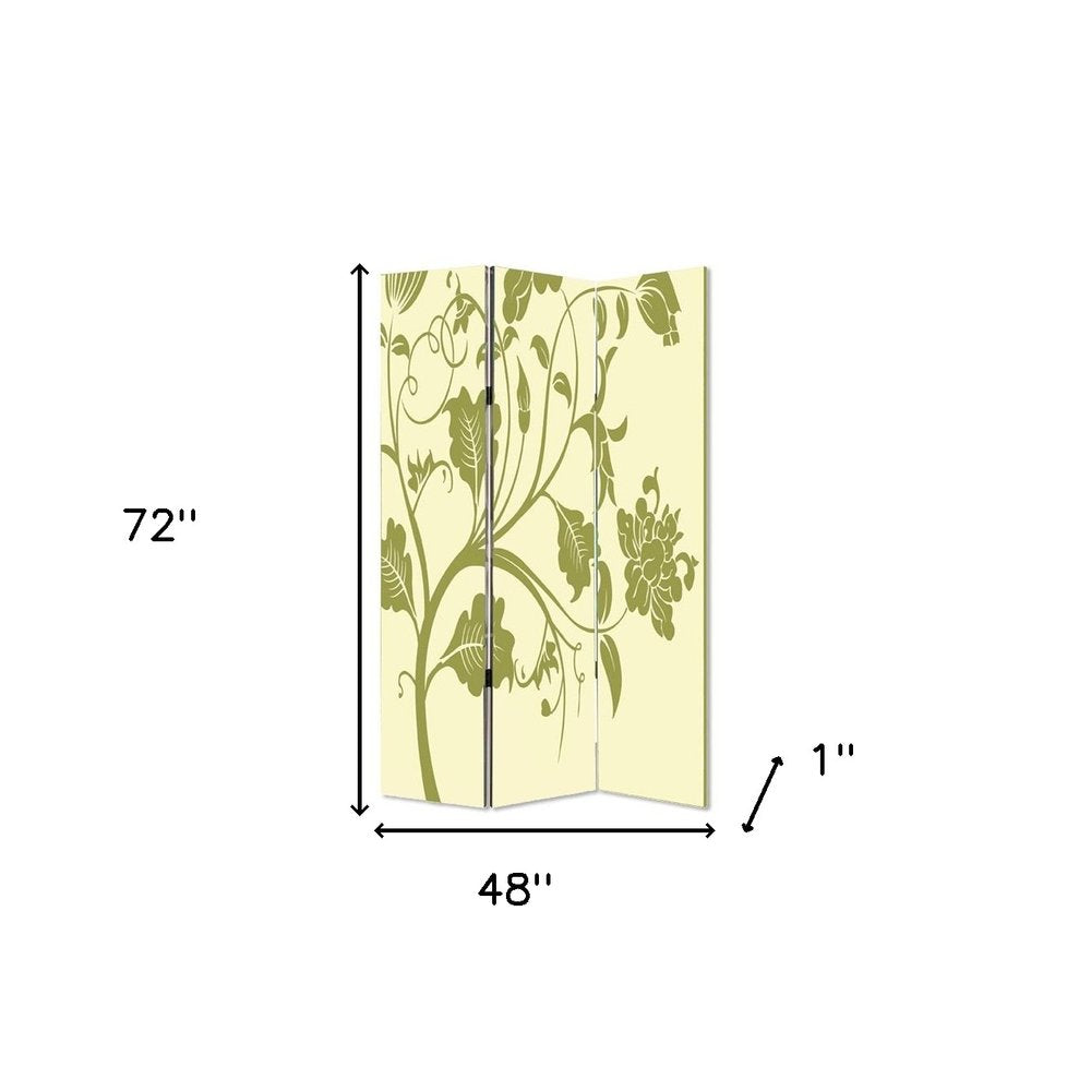 72" Green Canvas Folding Three Panel Screen Room Divider