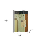 72" Green Canvas Folding Three Panel Screen Room Divider