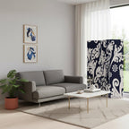 72" Black And White Canvas Folding Three Panel Screen Room Divider