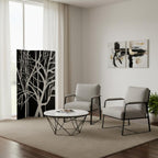 72" Black And White Canvas Folding Three Panel Screen Room Divider