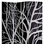 72" Black And White Canvas Folding Three Panel Screen Room Divider