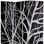 72" Black And White Canvas Folding Three Panel Screen Room Divider