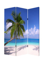 72" Blue And Green Canvas Folding Three Panel Screen Room Divider