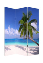 72" Blue And Green Canvas Folding Three Panel Screen Room Divider
