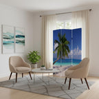 72" Blue And Green Canvas Folding Three Panel Screen Room Divider