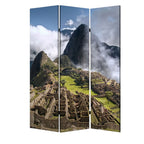72" Blue And Green Canvas Folding Three Panel Screen Room Divider