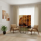 72" Brown Canvas Folding Three Panel Screen Room Divider