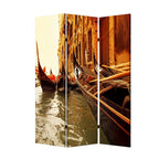 72" Brown Canvas Folding Three Panel Screen Room Divider