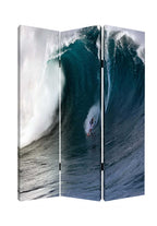 72" Blue And White Canvas Folding Three Panel Screen Room Divider