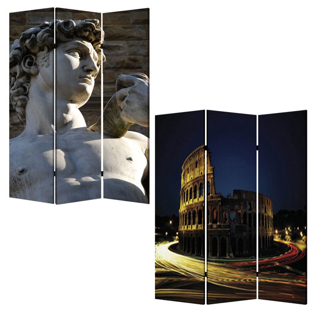 72" Gray Canvas Folding Three Panel Screen Room Divider