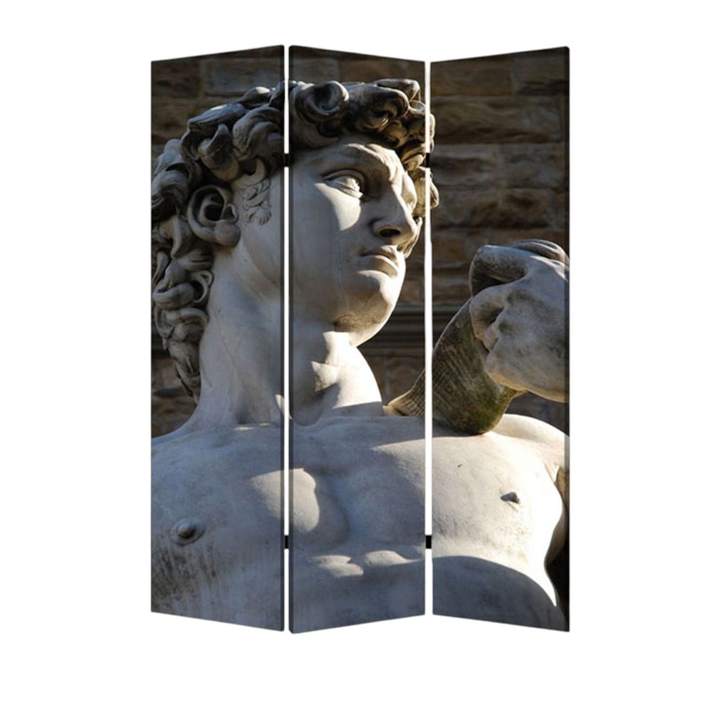 72" Gray Canvas Folding Three Panel Screen Room Divider