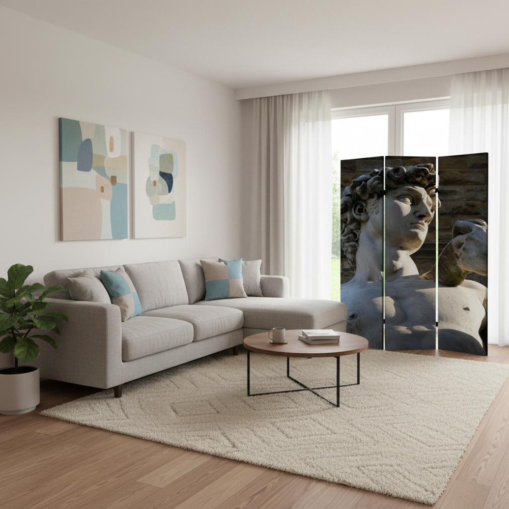 72" Gray Canvas Folding Three Panel Screen Room Divider