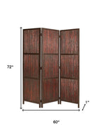 72" Brown Wood Folding Three Panel Screen Room Divider