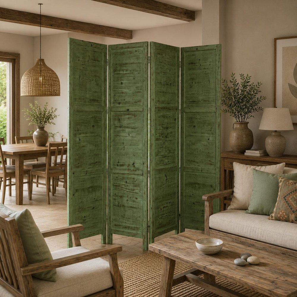 84" Black Wood Folding Four Panel Screen Room Divider