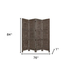 84" Black Wood Folding Four Panel Screen Room Divider