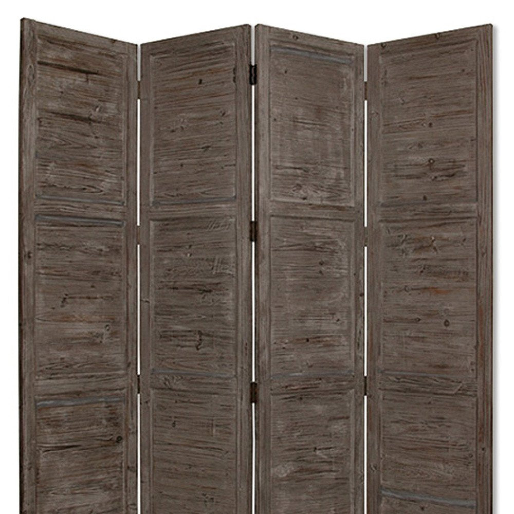 84" Black Wood Folding Four Panel Screen Room Divider