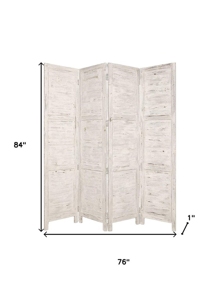 84" Black Wood Folding Four Panel Screen Room Divider