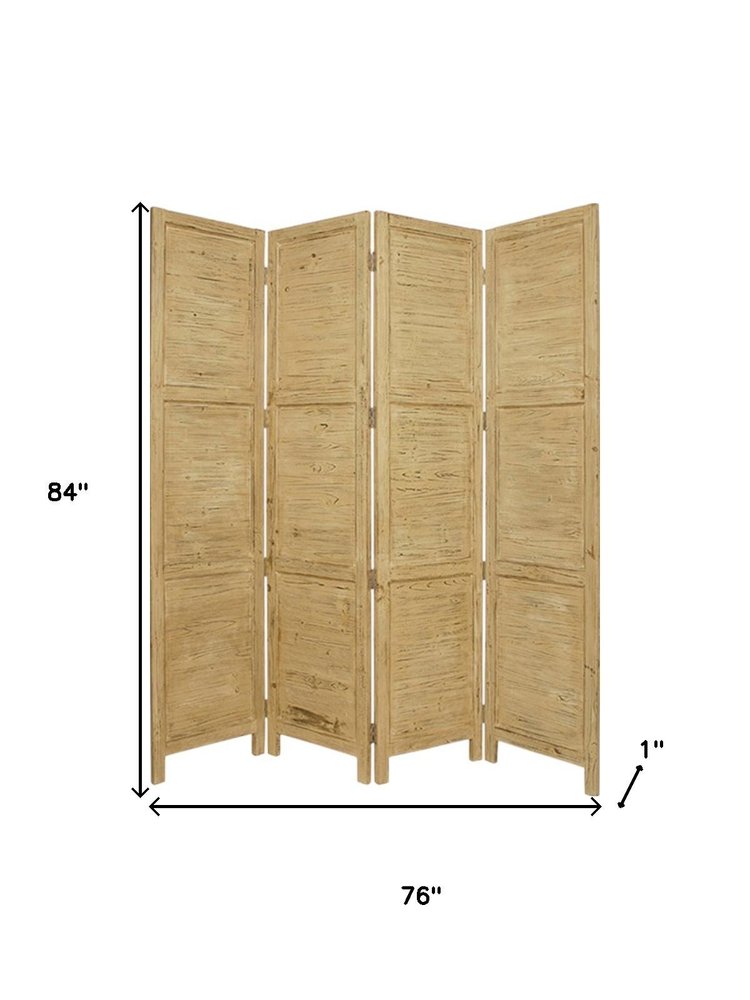 84" Black Wood Folding Four Panel Screen Room Divider