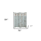 84" Blue Wood Folding Four Panel Screen Room Divider