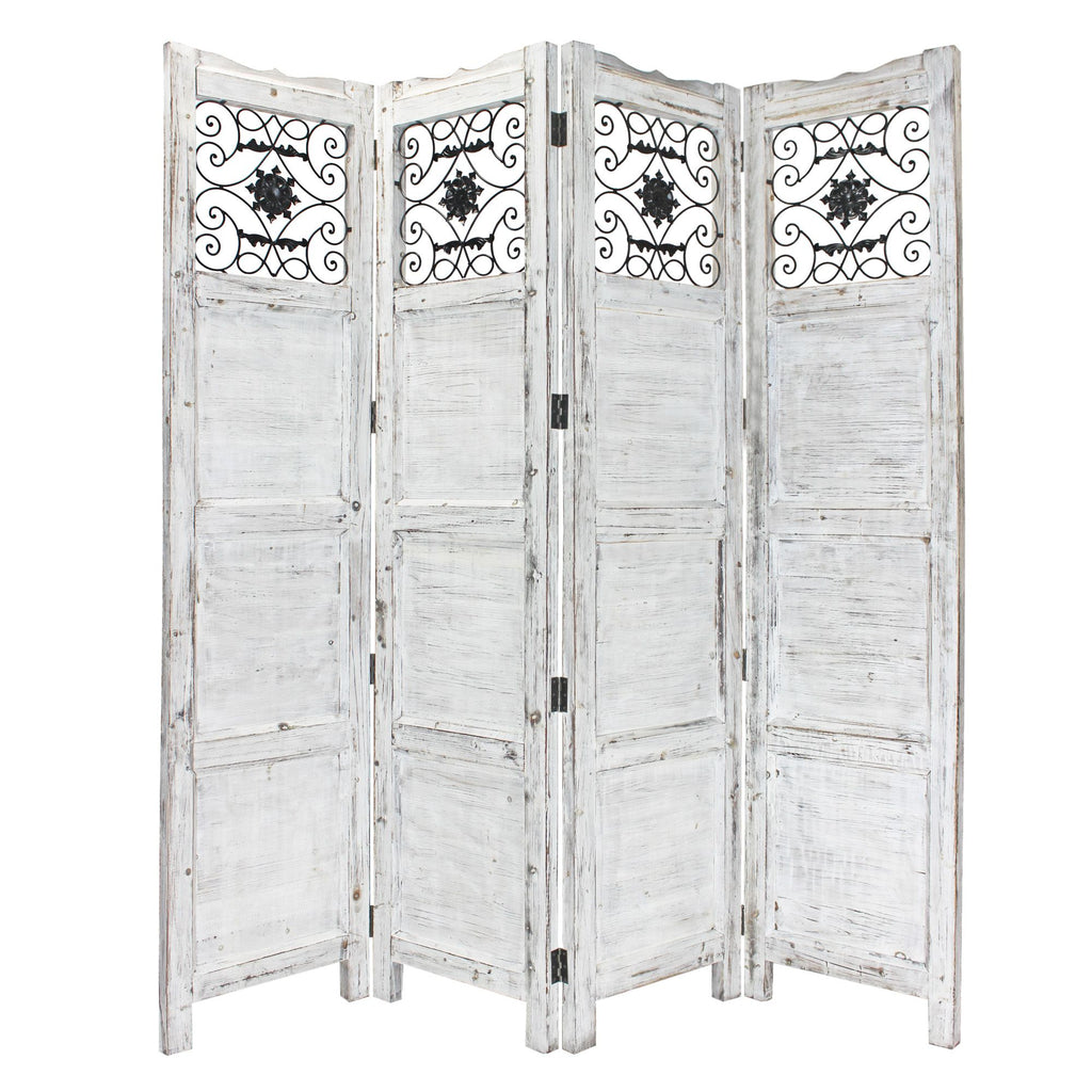 84" Blue Wood Folding Four Panel Screen Room Divider
