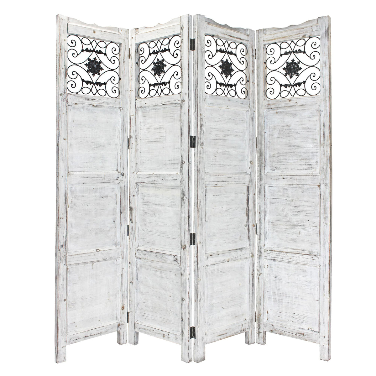 84" Blue Wood Folding Four Panel Screen Room Divider