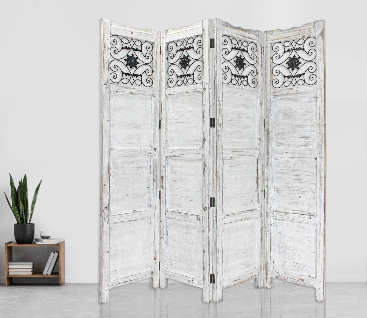 84" Blue Wood Folding Four Panel Screen Room Divider