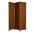 72" Dark Brown Folding Three Panel Screen Room Divider
