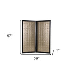 67" Gold Fabric Folding Two Panel Screen Room Divider