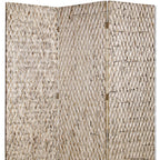 72" Silver Wood Folding Three Panel Screen Room Divider