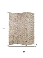 72" Silver Wood Folding Three Panel Screen Room Divider