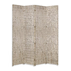 84" Silver Wood Folding Four Panel Screen Room Divider