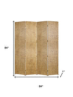 84" Silver Wood Folding Four Panel Screen Room Divider