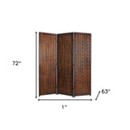 72" Brown Wood Folding Three Panel Screen Room Divider