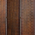 72" Brown Wood Folding Three Panel Screen Room Divider