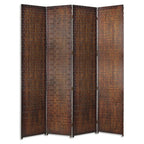 84" Silver Wood Folding Four Panel Screen Room Divider
