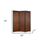 72" Brown Wood Folding Three Panel Screen Room Divider
