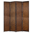 84" Brown Wood Folding Four Panel Screen Room Divider