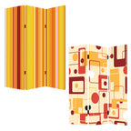 72" Orange And Yellow Canvas Folding Three Panel Screen Room Divider