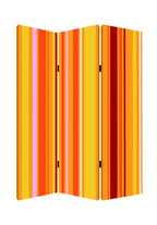 72" Orange And Yellow Canvas Folding Three Panel Screen Room Divider
