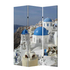 72" Blue And White Canvas Folding Three Panel Screen Room Divider