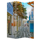 72" Blue And White Canvas Folding Three Panel Screen Room Divider