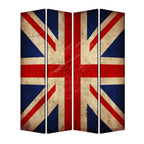 84" Blue And White Canvas Folding Four Panel Screen Room Divider