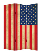 72" Blue And White Canvas Folding Three Panel Screen Room Divider