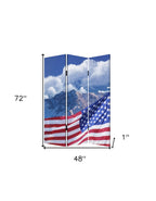72" Red White And Blue American Flag Reversible Canvas Folding Three Panel Room Divider