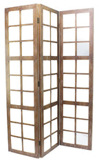 84" Brown Glass Folding Three Panel Screen Room Divider