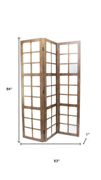 84" Brown Glass Folding Three Panel Screen Room Divider