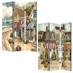 72" Beige Canvas Folding Three Panel Screen Room Divider